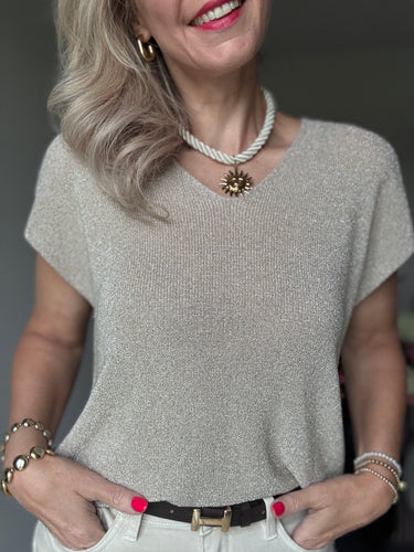 Kastgeluk top v hals lurex